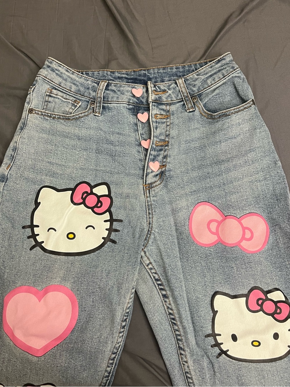 Hot Topic Hello Kitty Light Blue Denim Jeans with Pink Accents